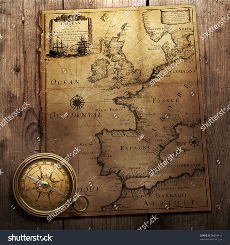 Maps, route planning and address guide services to plan your journeys on all roads in the united kingdom and europe. Old Compass On Vintage Map France Stock Photo 98678141 - Shutterstock