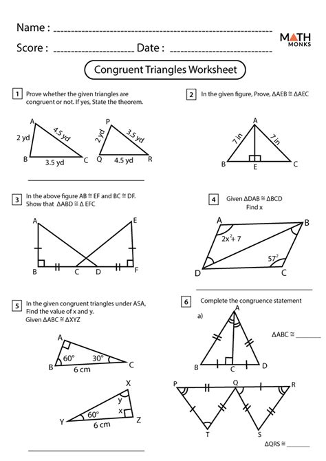 Geometry Worksheet Congruent Triangles