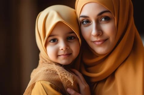 Premium Ai Image A Woman In A Hijab Holds Her Daughter