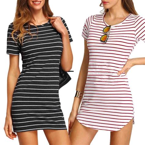 Summer Short Sleeve Striped Dress Dresses Fashion Stripe Loose T Shirt