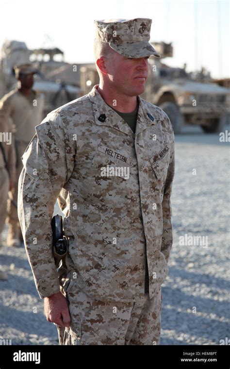 Us Marine Corps 1st Sgt Ryan Meltesen Stands At The Position Of