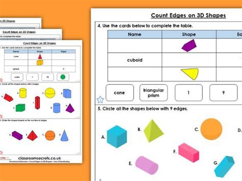 Basic homework on finding area of three types of shape. Year 2 Count Edges on 3D Shapes Spring Block 3 Maths ...
