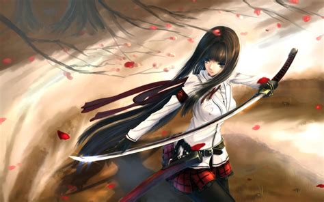 Anime Girl Katana Warrior With Sword Wallpaper Hd Ani