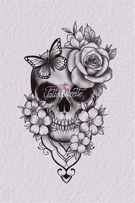 Skull Flowers Tattoo Design Feminine Skull Tattoos Skull Thigh