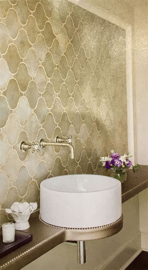 Beautiful Powder Room With Textured Vanity And Beautiful Tile