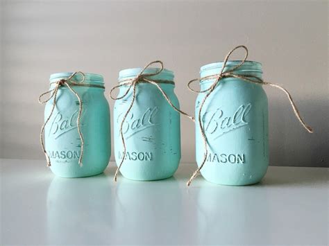 Mint Wedding Decor - Mint Mason Jar Decorations - Painted Mint Mason Jars - Mint Mason J… | Mint 
