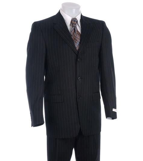 Perry Ellis Mens Black Pinstripe 3 Button Wool Suit 11149467