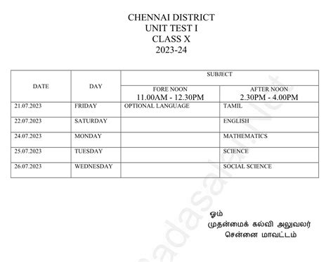 10th 12th Unit Test 1 Time Table 2023 Padasalainet No1
