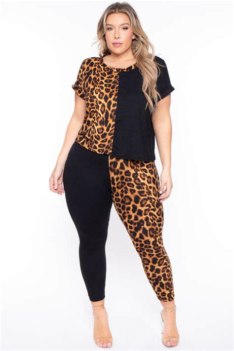 Buy From Curvy Sense Plus Size Kady Leopard Matching Set Brown Sets