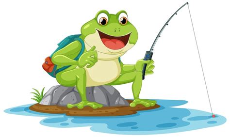 Premium Vector Green Frog Fishing Cartoon