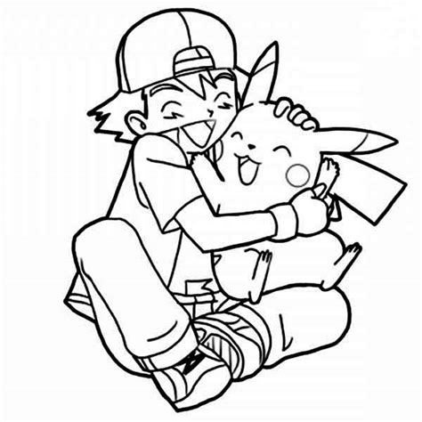 Ash Ketchum Hug Pikachu So Tight On Pokemon Coloring Page Coloring Sky