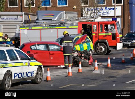Road Accident Showing The Emergency Services Stock Photo Alamy