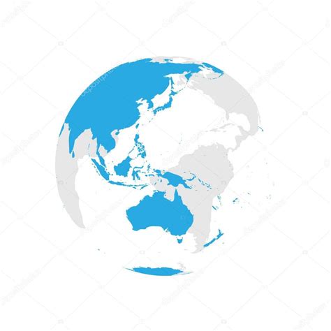 Earth Globe With Blue World Map Focused On Australia And Pacific Flat