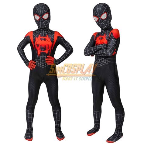 Kids Miles Morales Cosplay Costume Into The Spider Verse Black Spider