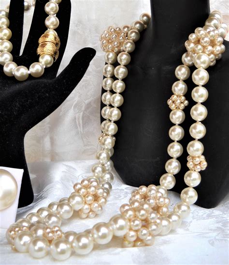 Long Majorca Mallorca Pearl Necklace Mm White Majorca Pearls Vintage Style No Clasp Double