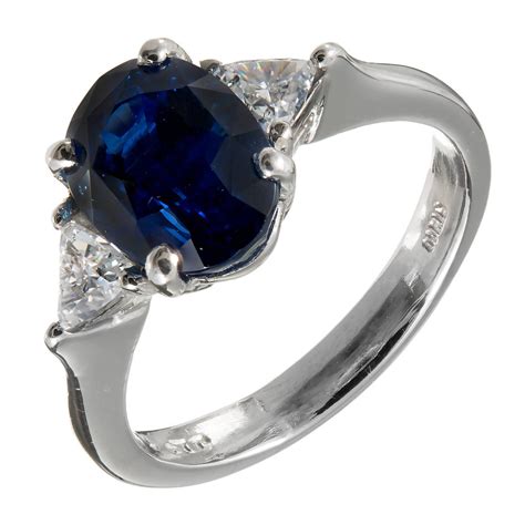 Natural Royal Blue Sapphire Diamond Platinum Engagement Ring For Sale