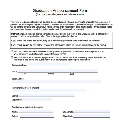 Graduate Announcement For A Blank Letter Template