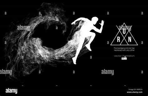Abstract Silhouette Of A Running Athlete Man On The Dark Black