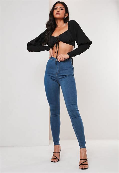 Tall Blue Vice Stonewash High Waisted Skinny Jeans Missguided Ireland