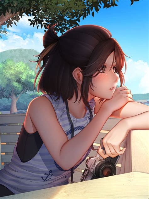 Download 768x1024 Anime Girl Summer Cannon Looking Away