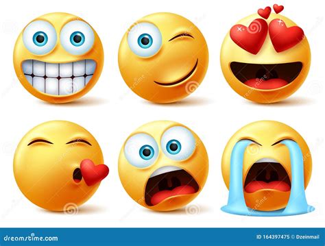Sorrisos Emojis E Emoticons Enfrentam Um Conjunto De Vetores Ícone