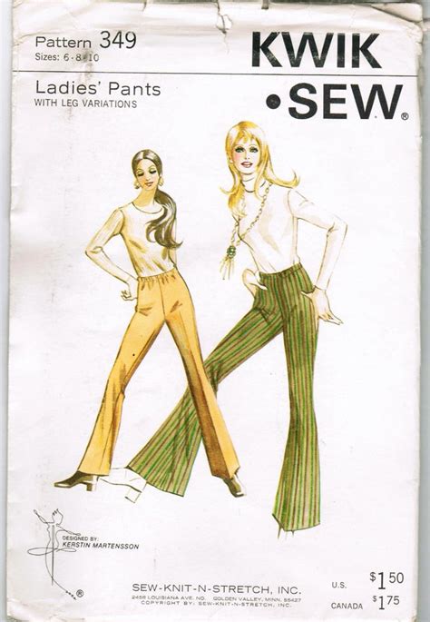 Vintage Kwik Sew 349 Copyright 1971 Pants Sewing Pattern Vintage