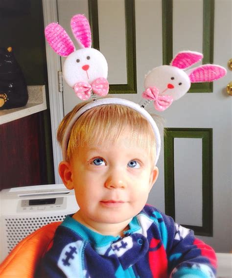 Baby Boy With Bunny Headband For Easter Stock Image Image Of Single