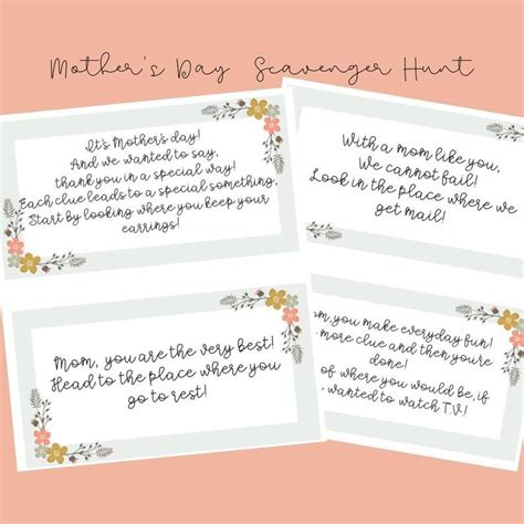 Check spelling or type a new query. Mother's Day Scavenger Hunt Mother's Day clue cards | Etsy in 2020 | Scavenger hunt gift, Happy ...