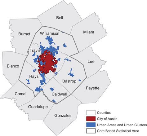 Map Of The 14 Counties Study Area In The Vicinity Of Austin Tx Usa