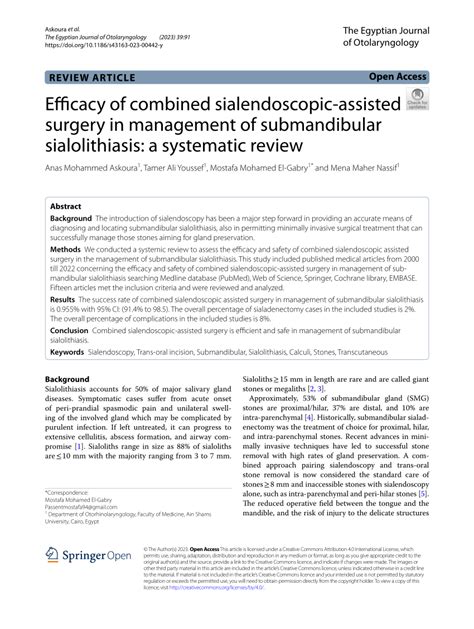 Pdf Efficacy Of Combined Sialendoscopic Assisted Surgery In