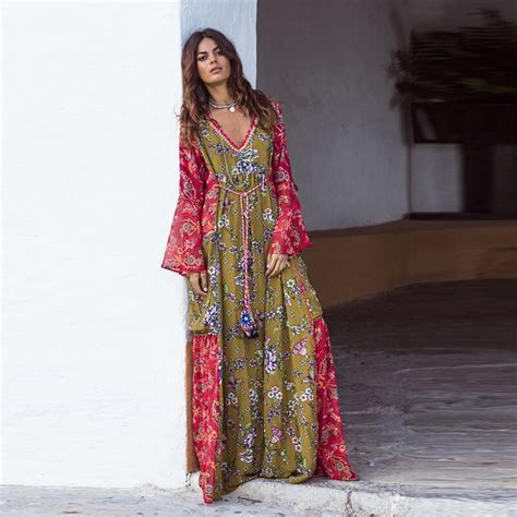 2019 New Women Gypsy Dress Vestidos Dresses Long Dress With Floral