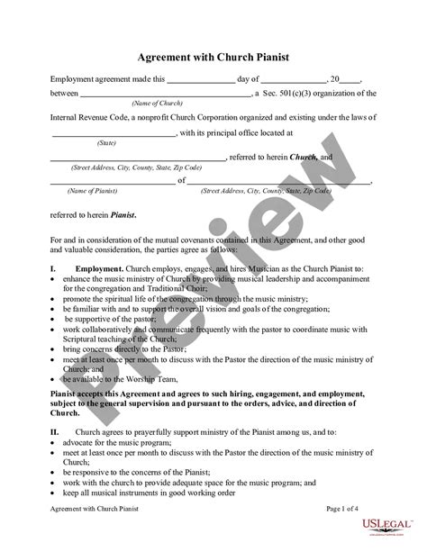 Sample Church Musician Contract Template With Salary Us Legal Forms