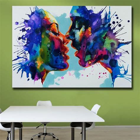 wxkoil wall art pictures for living room home decor abstract kiss couple urban pop art canvas