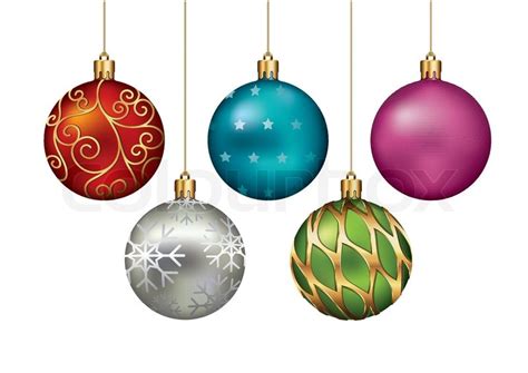 Download Christmas ornaments hanging on gold thread. Vector ...