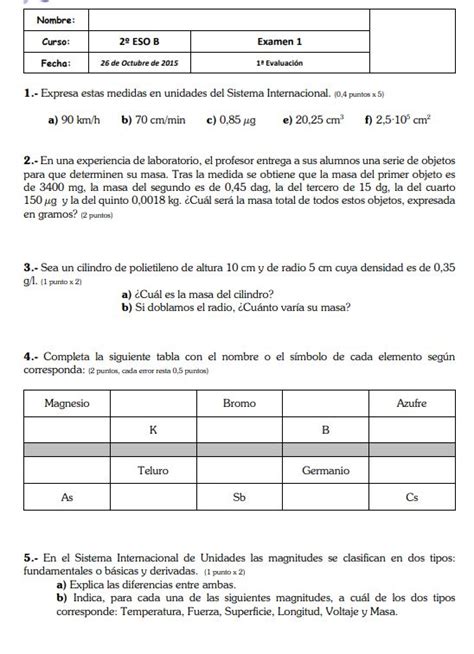 Examenes Fisica Y Quimica 2 Eso Santillana Química Física Examen