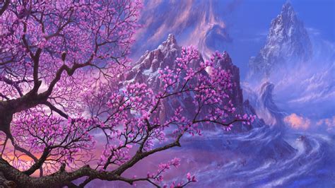 Anime Artwork Asia Dragons Fantasy Art Purple Trees Wallpaper