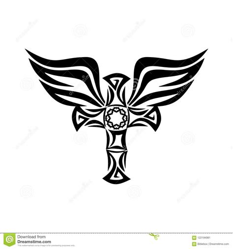Gothic And Tattoo Marks Christian Symbols Cross And Holy Spirit Wings