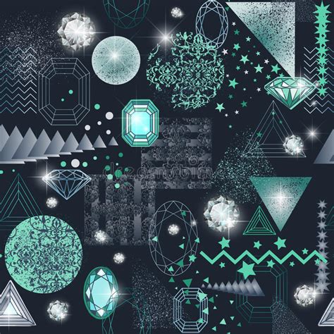 Trendy Modern Seamless Pattern With Abstract Geometric Shapes Crystals
