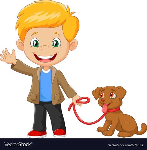 Illustration Of Little Boy With His Dog Isolated On White Background