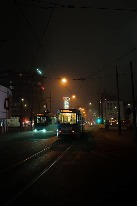 Tram Rails City Night Dark Hd Phone Wallpaper Peakpx