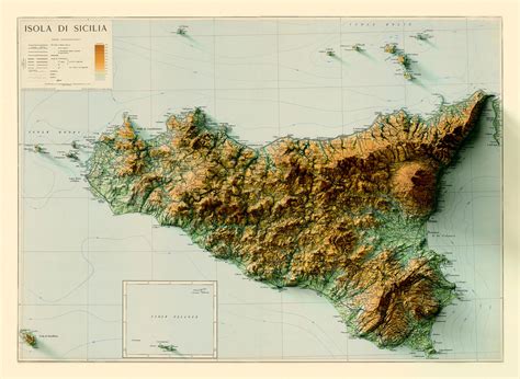 Sicily Map Sicily Relief Map Sicilia Wall Decor Vintage Etsy