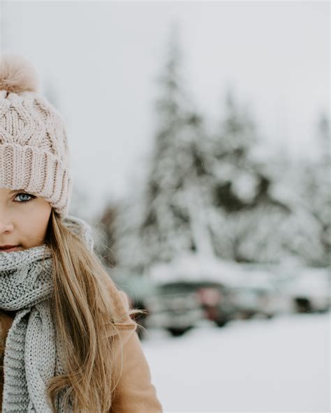 Free Photo Girl Wearing Winter Outfit On Snowy Field Blonde Hair