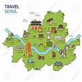Tour della città, mappa della mappa illustrazione - Seoul City, Corea ...