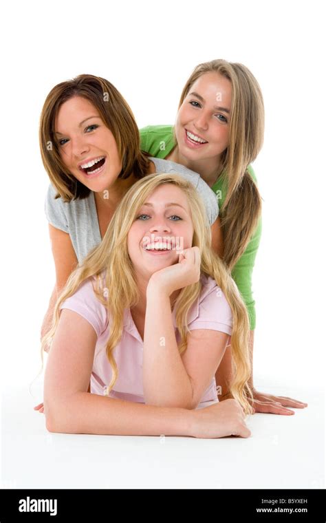 Portrait Of Three Happy Girls Cut Out Stock Images And Pictures Alamy