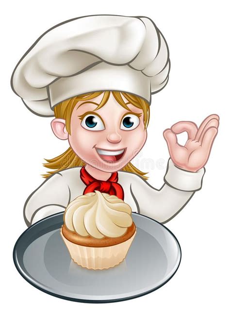 A Female Chef Holding A Cupcake On A Tray Food Objects Characters People Characters