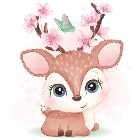 Cute Little Deer Clipart With Watercolor Illustration Etsy