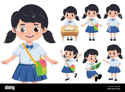 School Girl Student Character Vector Set Student Girl For Back To