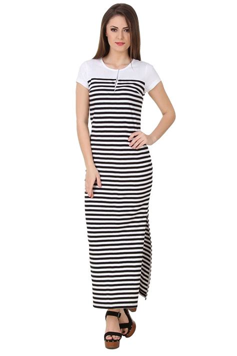 Buy Raabta Fashion Black And White Strip Fish Cut Long Dress Online