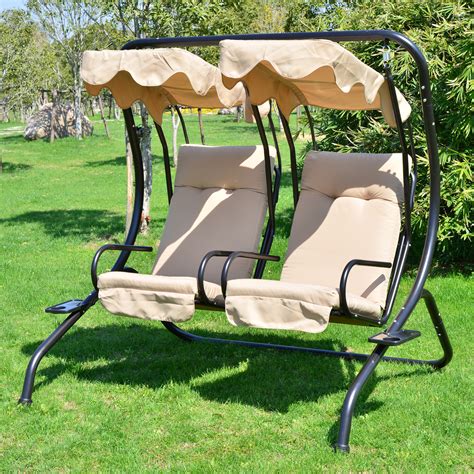 It is a good idea if you want to add more seating places on your porch while still making it look cozy and casual. Outdoor Patio Swing Canopy 2 Person Seat Hammock Bench ...