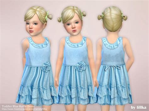 The Sims Resource Toddler Blue Ruffle Dress By Lillka • Sims 4 Downloads